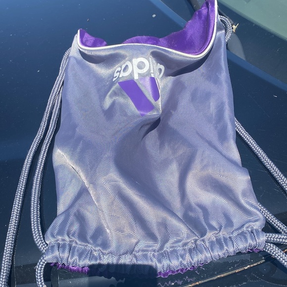 ADIDAS Drawstring Bag Women’s Purple Grayb Mini Backpack Shoe Mesh Gym - Picture 11 of 15